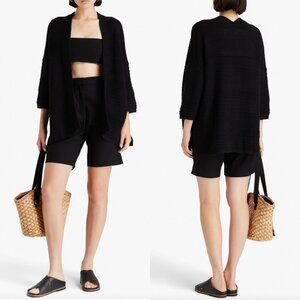 $264 Cotton by Autumn Cashmere Navy Black Open Knit Cardigan Sweater size Small